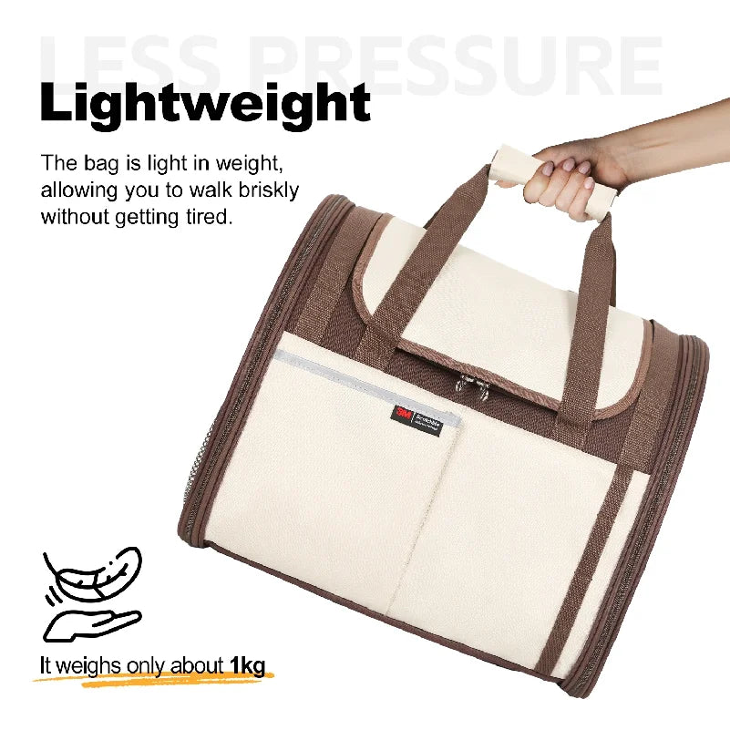 Lightweight bag with text highlighting its weight and ease of use
