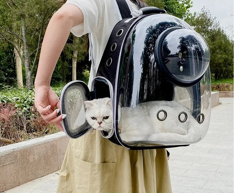 Sac à Dos Capsule Transparent pour Chat et Petit Chien – Respirant avec Ventilation et Poche Latérale