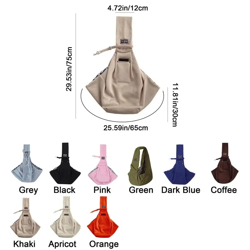 Beige bag with dimensions and color options displayed on a white background